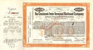 Cincinnati Inter-Terminal Railroad Co.  - Stock Certificate