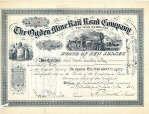 Ogden Mine Rail Road Co. - 1911 dated New Jersey Railway Stock Certificate