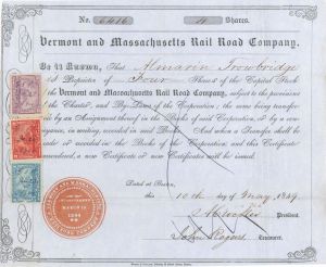 Vermont and Massachusetts Rail Road Co. - Railway Stock Certificate