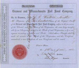 Vermont and Massachusetts Rail Road Co. - Railway Stock Certificate