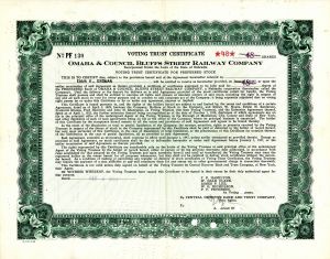 Omaha and Council Bluffs Street Railway Co. - Voting Trust Certificate - Stock Certificate