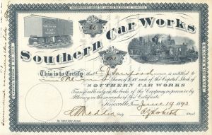 Southern Car Works - Stock Certificate