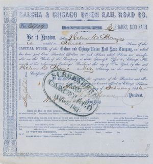 Galena and Chicago Union Rail Road  Co. -  Railway Stock Certificate