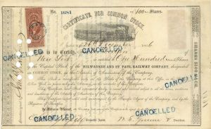 Milwaukee and St. Paul Railway Co. -  Railroad Stock Certificate