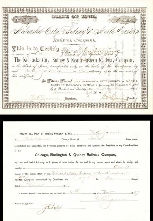 Nebraska City, Sidney and North-Eastern Railway Co. -  Stock Certificate