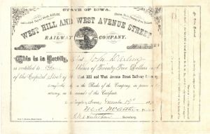 West Hill and West Avenue Street Railway Co. -  Stock Certificate