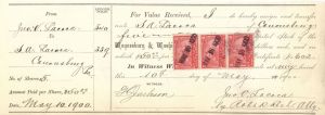 Waynesburg and Washington Railroad Co. - 1900 dated Railway Transfer Receipt of Stock