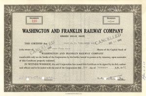 Washington and Franklin Railway Co. - Stock Certificate