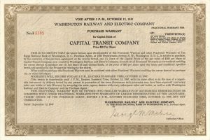 Washington Railway and Electric Co. - Stock Certificate