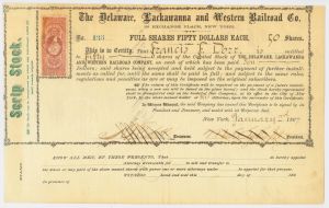 Delaware, Lackawanna and Western Railroad Co.- 1867 Railway Stock Certificate