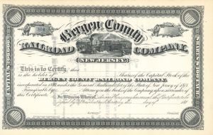 Bergen County Railroad Co. - Unissued Railroad Stock Certificate