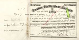 Northern Pacific Coal Co. - High Denomination Railroad Stock Certificate