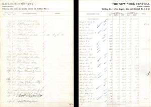 New-York Central Railroad Co. - 37 pages of Stock Dividend and Interest sheets dated 1855