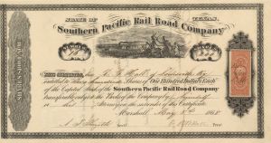 Southern Pacific Rail Road Co. - 1868 dated Stock Certificate