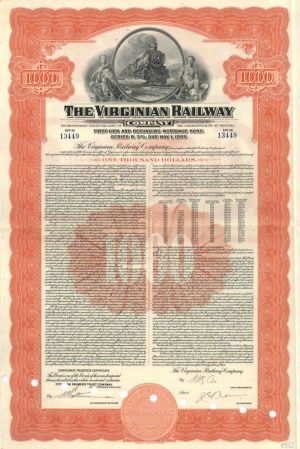 Virginian Railway Co. - $1,000 Railroad Bond