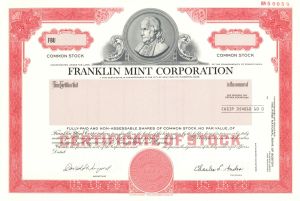 Franklin Mint Corp. - 1978 dated Specimen Stock Certificate