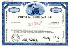 California Health Care, Inc. - Specimen Stock Certificate