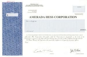 Amerada Hess Corp. - 2000 dated Specimen Stock Certificate - Now the Hess Corporation