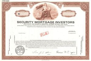 Security Mortgage Investors - Specimen Stock Certificate