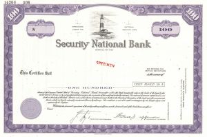 Security National Bank - Specimen Stock Certificate