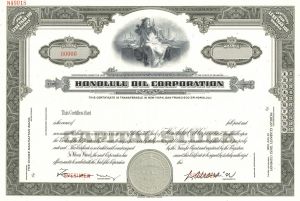 Honolulu Oil Corporation - Hawaiian Oil Specimen Stock Certificate