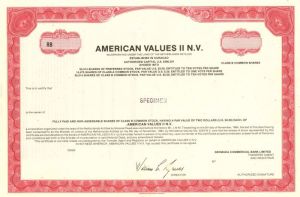 American Values II N.V. - Stock Certificate