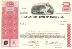 U.S. Plywood-Champion Papers Inc. - Stock Certificate