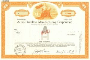 Acme-Hamilton Manufacturing Corporation - Stock Certificate