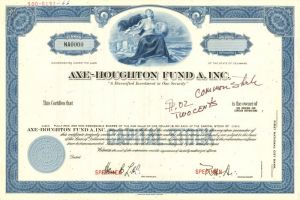 Axe-Houghton Fund A, Inc. - Working Specimen Stock Certificate