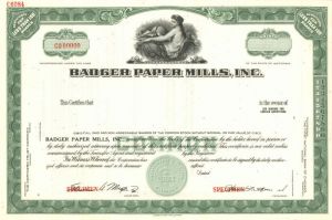 Badger Paper Mills, Inc. - Stock Certificate