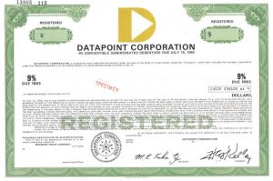 Datapoint Corporation Bond - Very Historic