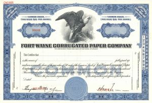 Fort Wayne Corrugated Paper Co. - Specimen Stock Certificate