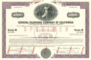 General Telephone Co. of California - $1,000 - Bond