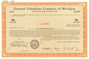 General Telephone Co. of Michigan - $5,000 - Bond