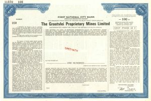 Grootvlei Proprietary Mines Limited - Stock Certificate