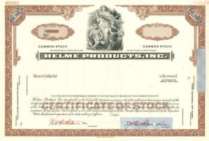 Helme Products, Inc. - Stock Certificate