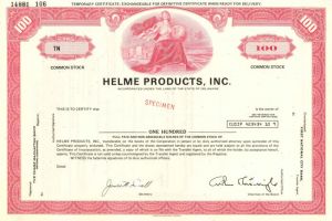 Helme Products, Inc. - Stock Certificate