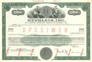 Heublein, Inc. - $1,000 Specimen Bond
