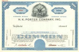 H. K. Porter Co., Inc. - Stock Certificate