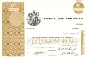 Lerner Stores Corp. - 1929 Specimen Stock Certificate