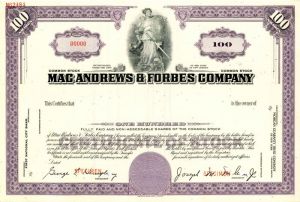 Mac Andrews and Forbes Co. - Specimen Stock Certificate