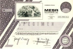 Mesa Petroleum Co. - Important Court Case with Unocal Corp. - Specimen Stock Certificate - Amazing Story 