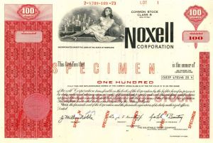 Noxell Corporation - Specimen Stock Certificate - Noxzema and Covergirl