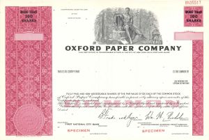 Oxford Paper Co. - 1899 Specimen Stock Certificate