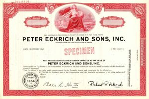 Peter Eckrich and Sons, Inc. - Stock Certificate