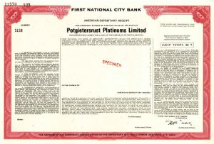 Potgietersrust Platinums Limited - Stock Certificate