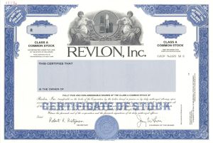 Revlon, Inc. - dated 1996 Specimen Stock Certificate