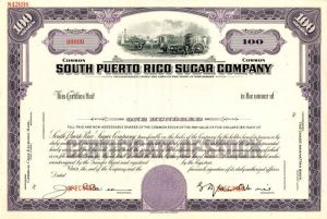 South Puerto Rico Sugar Co. - Stock Certificate