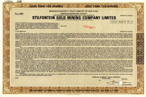 Stilfontein Gold Mining Co. Limited - Stock Certificate