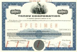 Tandy Corporation - $1,000 Specimen Bond